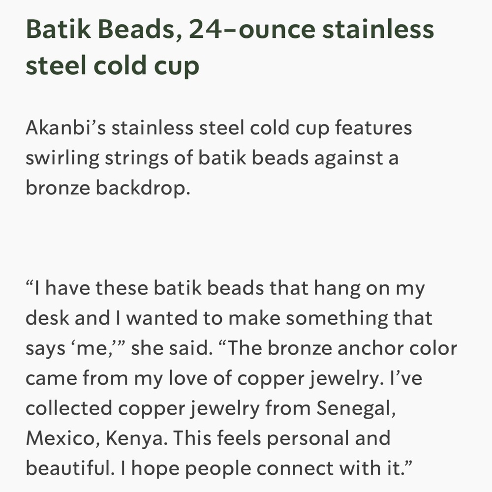 STARBUCKS X SHADE AKANBI Batik Beads 24 OZ Stainless Steel Cold Cup Water Tea - Picture 9 of 9